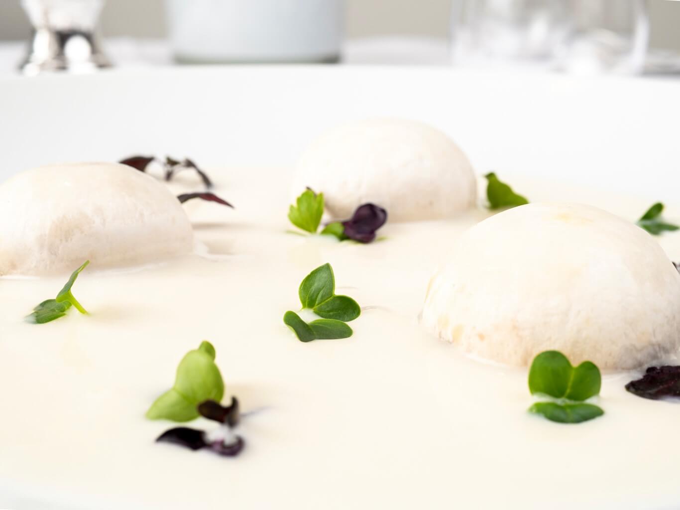 Stuffed button mushrooms with cauliflower cream